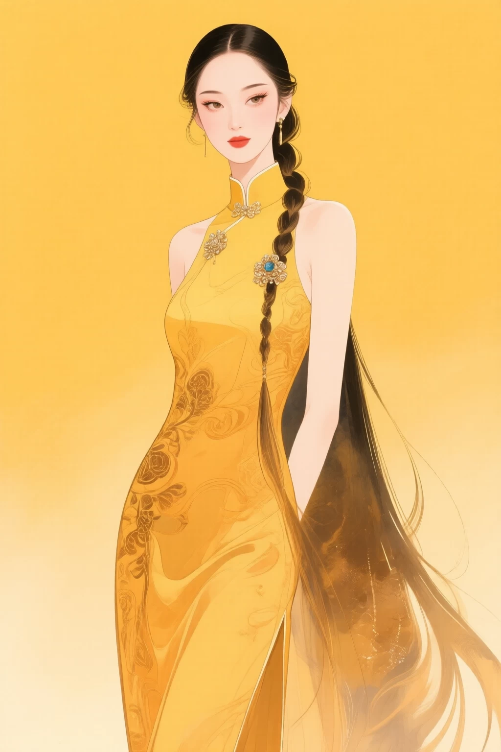 流动感十足的水彩质感，搭配纤细流畅的线条插画风格